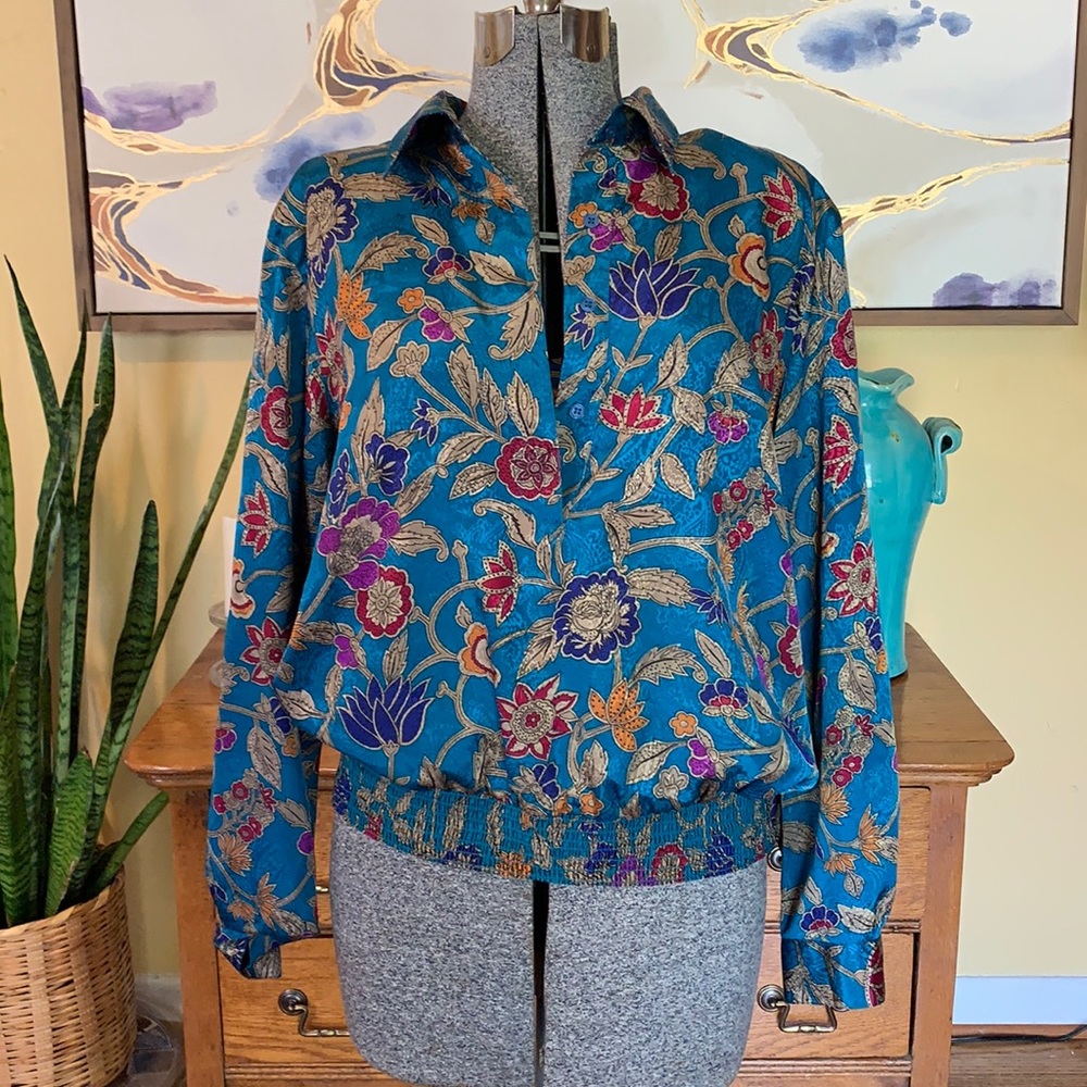 Funky Flower Pattern Button Up Shirt - image 1